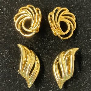 Vintage Gold Tone Clip-on Earrings 2 pair